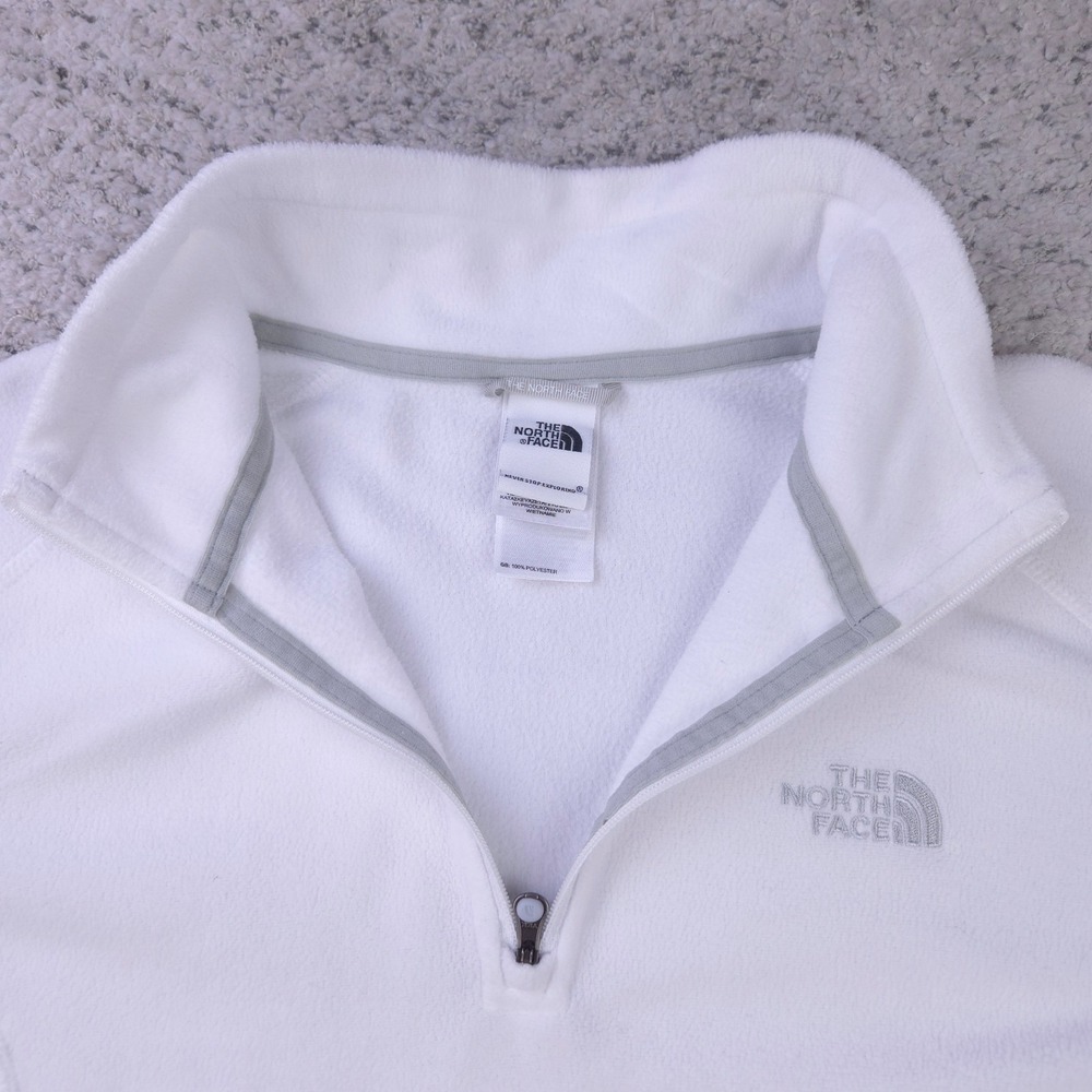 The North Face Sweater Womens Medium Fleece Pullover Quarter Zip White Gray Logo - Picture 4 of 9